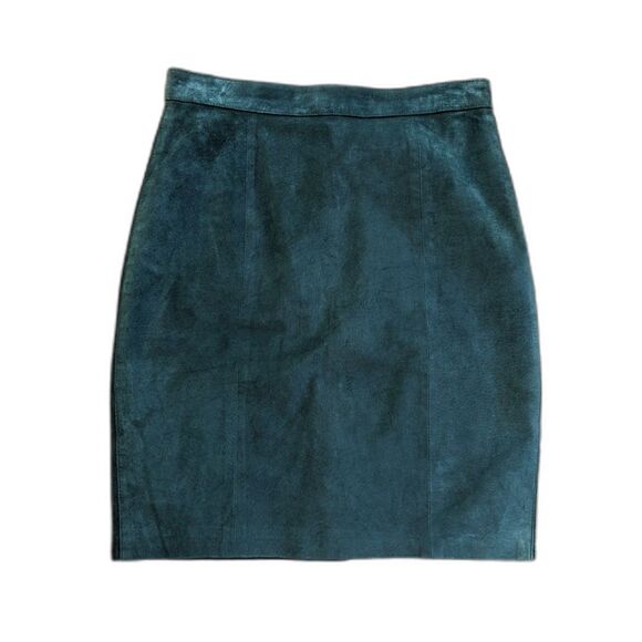 Vintage 90s Suede Hi-Waist Green Pencil / Bodycon Miniskirt Fully Lined, Sz 6 - Picture 5 of 6